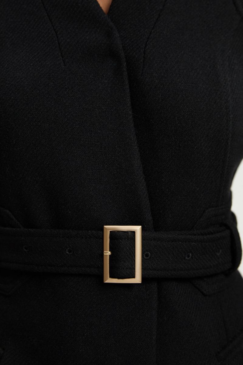 Women's Wool Notch Neck Belted Maxi Coat