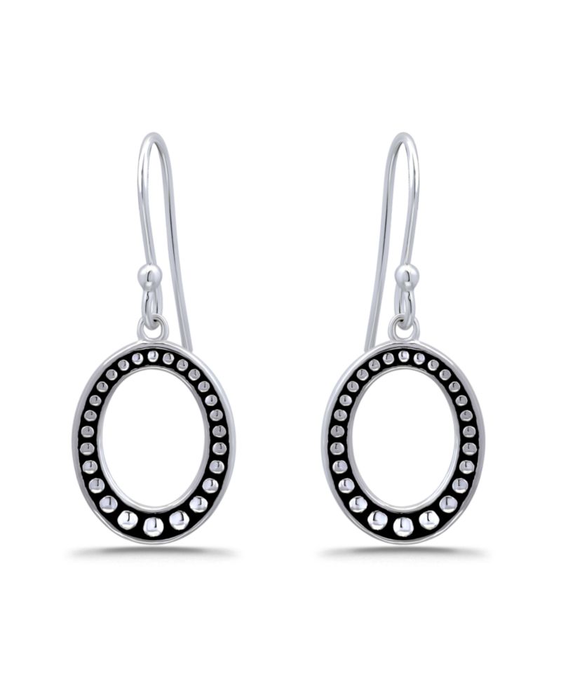 Oxidized Beaded Oval Fishhook Earrings