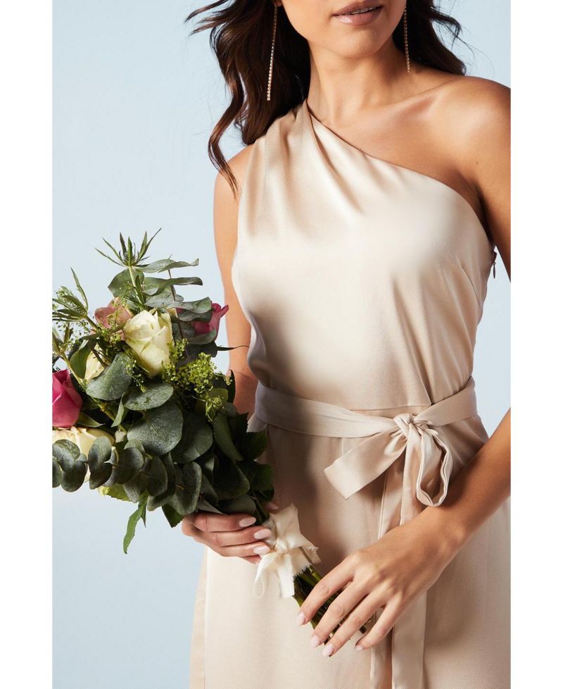 Women's One Shoulder Satin Maxi Bridesmaid Dress