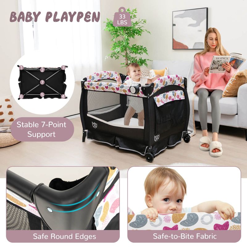 Pack Play Baby Diaper Changing Table 4 in 1 Foldable with Mattress