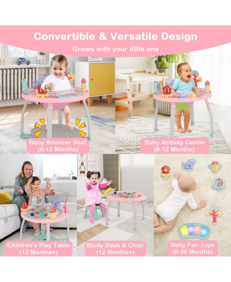 5-in-1 Baby Activity Center with Rotating Seat Removable Toys Lights