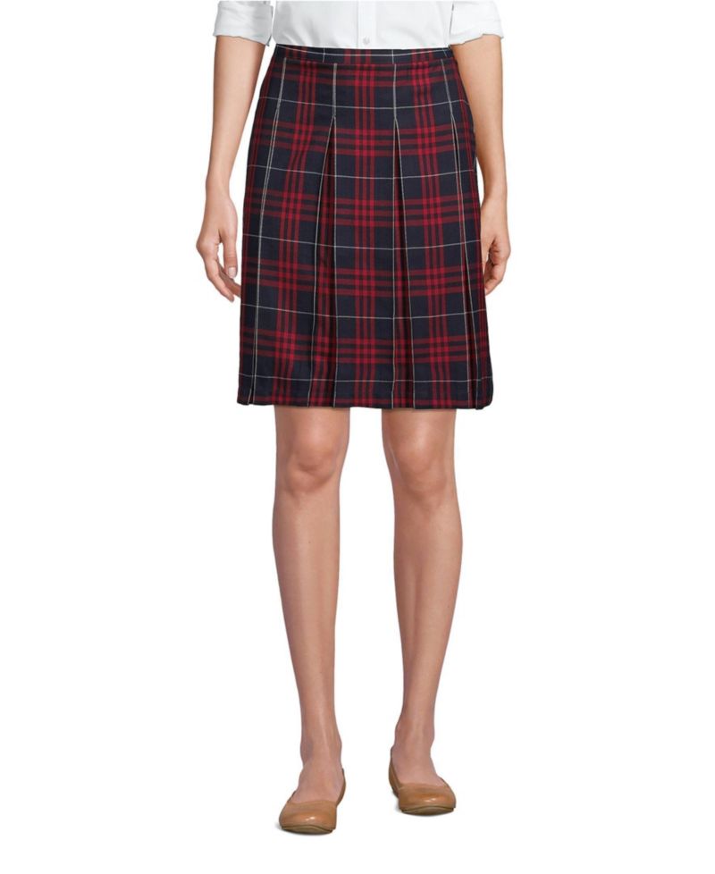 Women's Top of the Knee Plaid Box Pleat Skirt