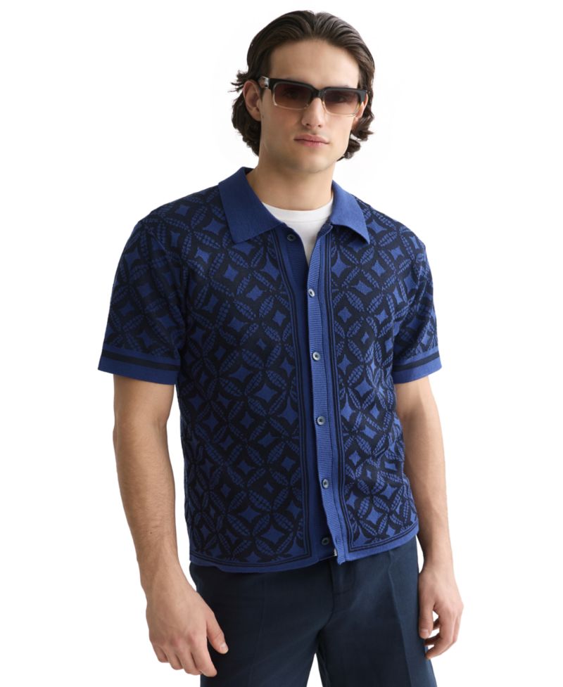 Men's Jacquard Knitted Short-Sleeve Shirt
