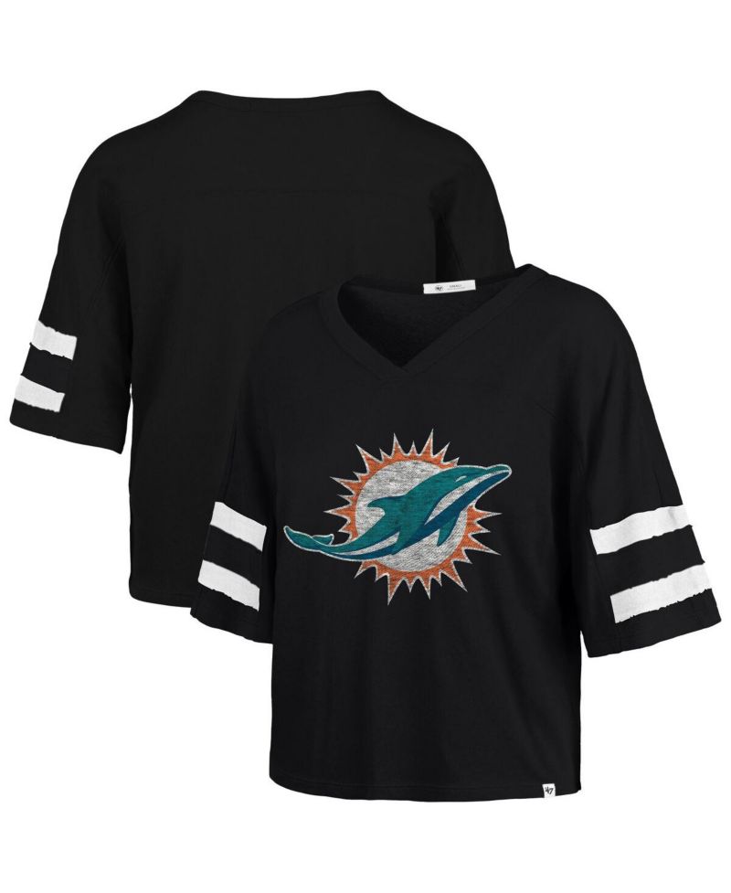 Women's Black Miami Dolphins Premier Scout Cropped V-Neck T-Shirt