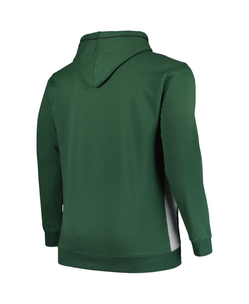 Men's Hunter Green, Heather Gray Milwaukee Bucks Big and Tall Contrast Pieced Stitched Full-Zip Hoodie