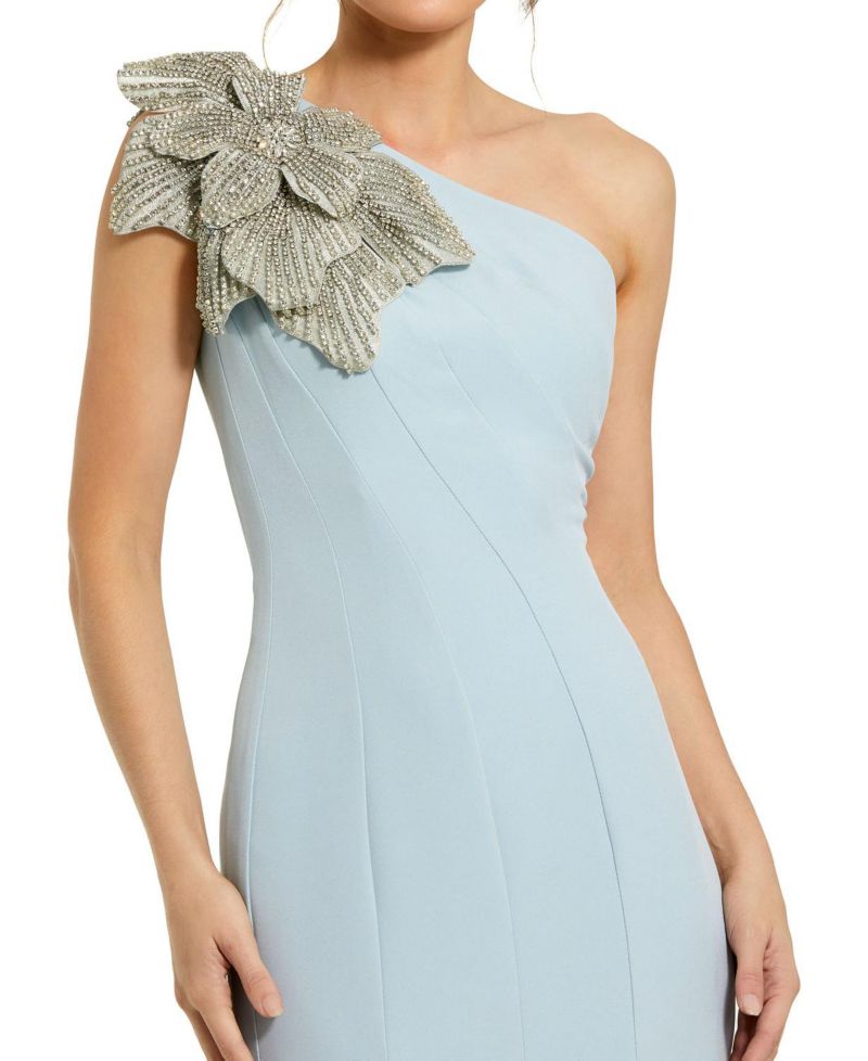 Women's Crepe One Shoulder Gown With Flower