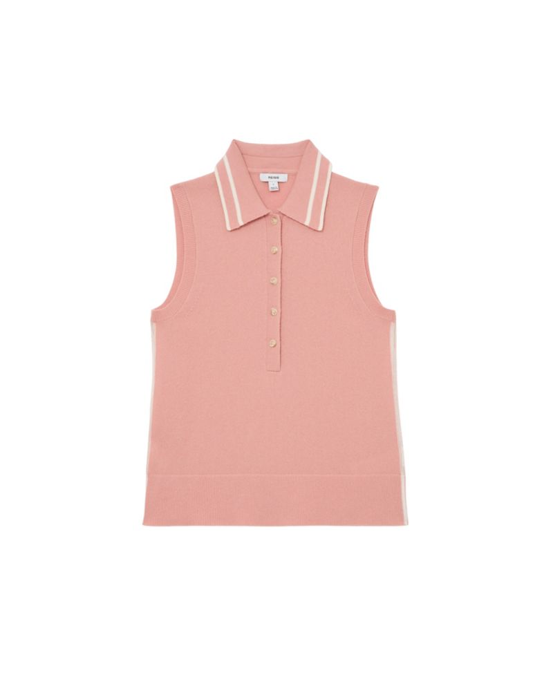 Women's Wool-Cashmere Sleeveless Polo Top
