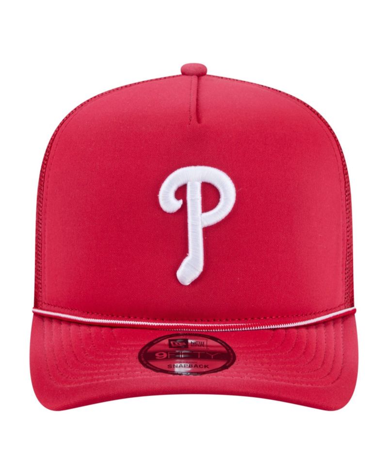 Men's Red Philadelphia Phillies Worn A-Frame 9FIFTY Trucker Snapback Hat