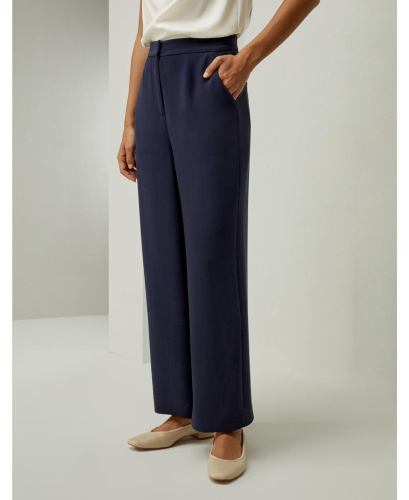 Women's Mid Rise Wide Leg Tailored Silk Pants