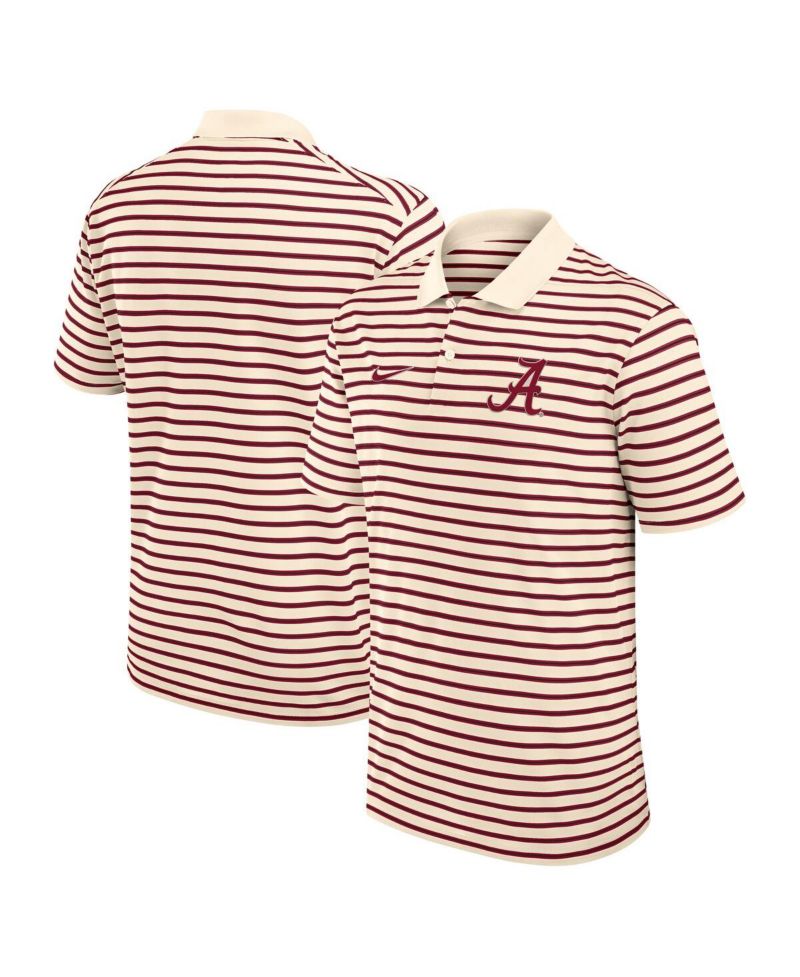 Men's Cream/Crimson Alabama Crimson Tide Solid Foundation Striped Performance Polo Shirt