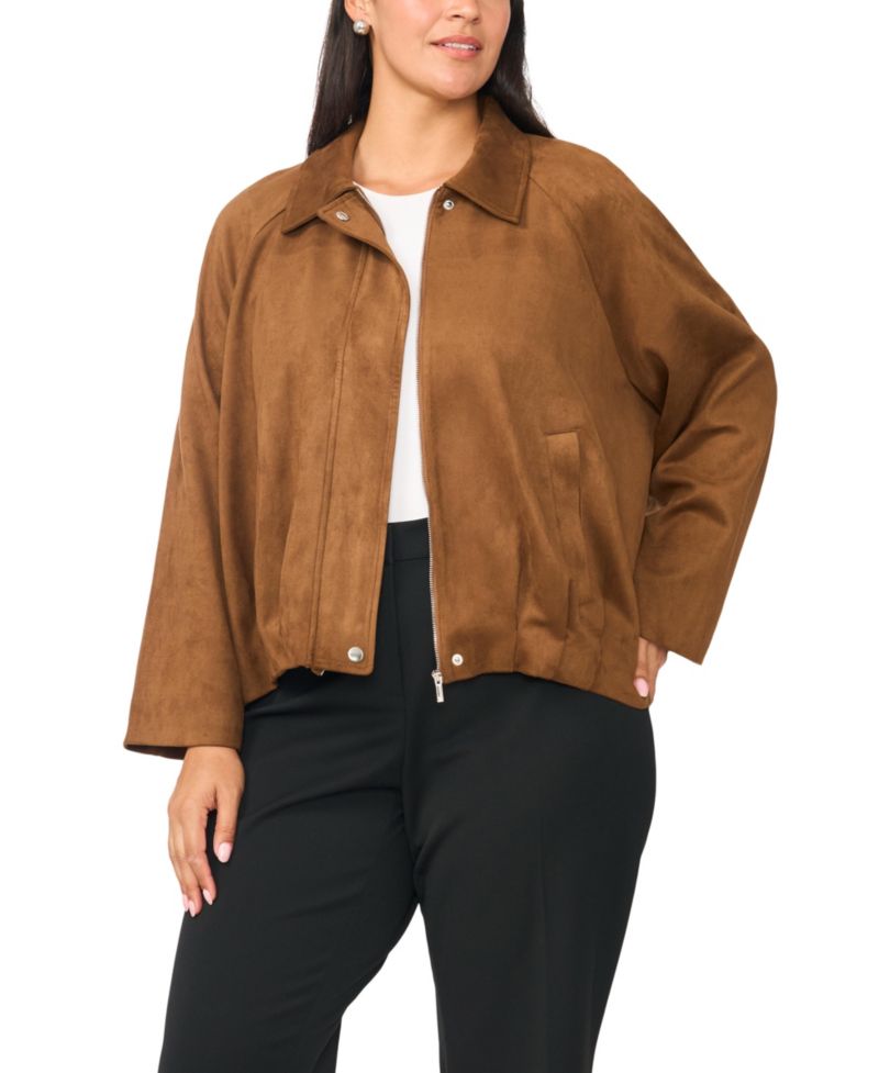 Plus Size Raglan-Sleeve Faux-Suede Work Jacket
