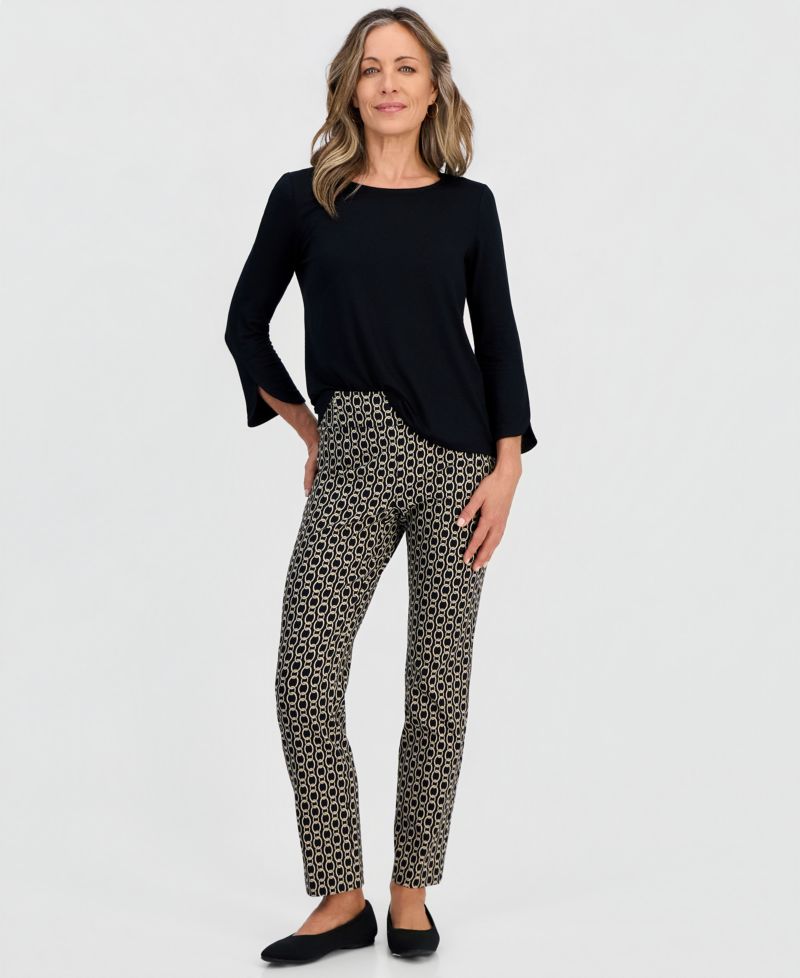 Petite Chain Rivet Pull-On Straight Pants
