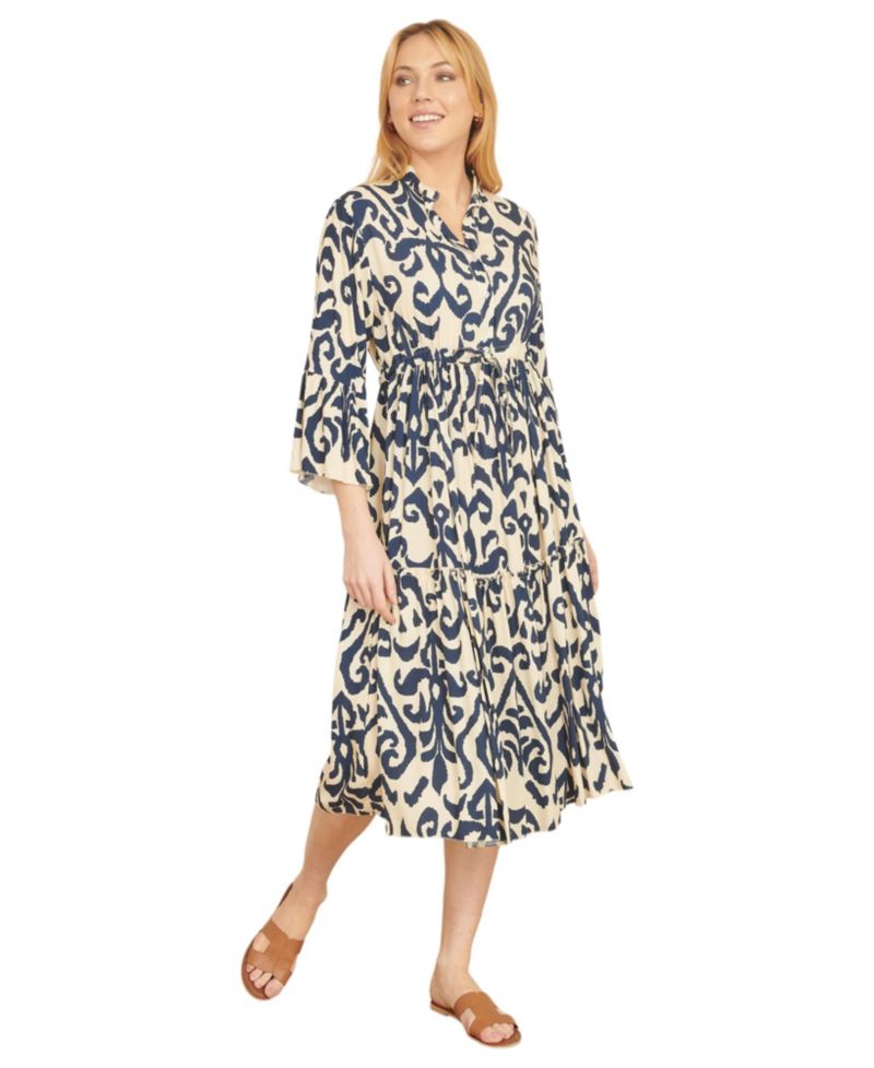 Women's 3/4 Sleeve Block Print Kaftan Dress