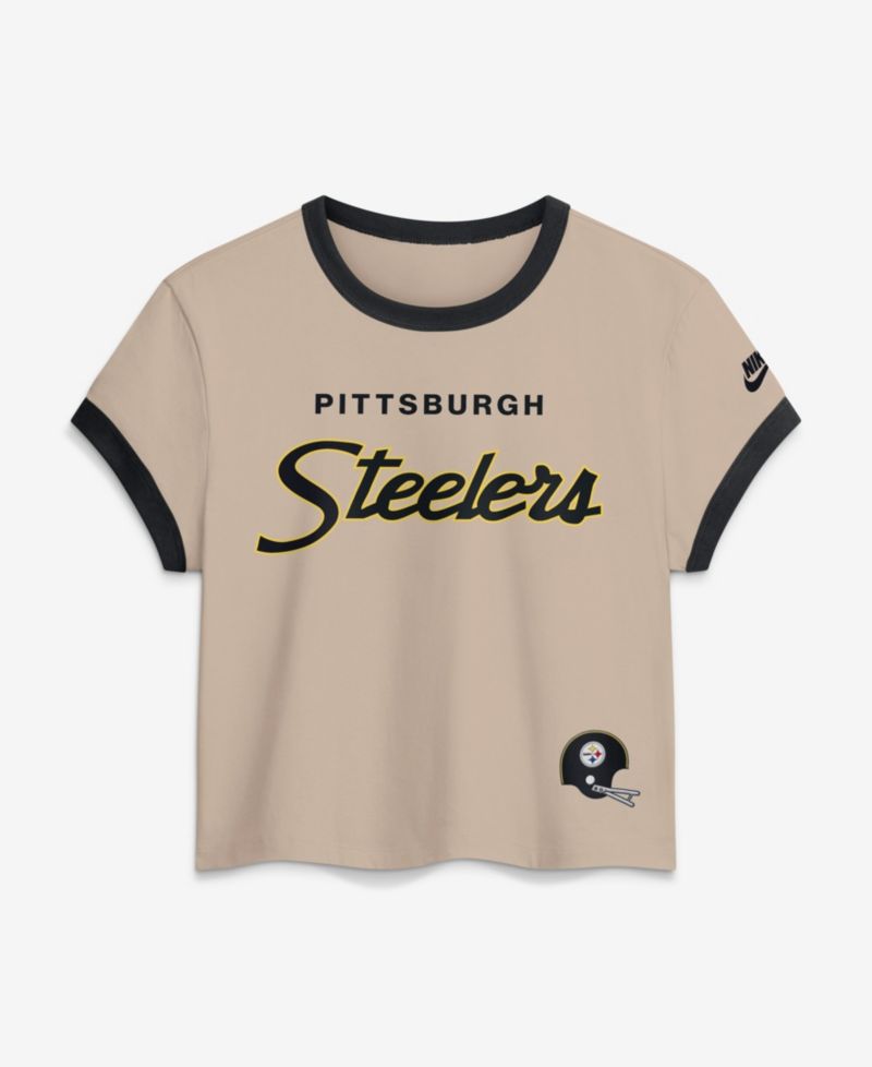 Women's Beige Pittsburgh Steelers Rewind Ringer Mod Cropped T-Shirt