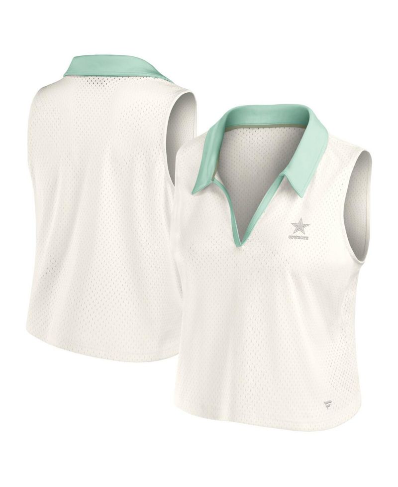 Women's Cream Dallas Cowboys Studio Wellness V-Neck Tank Top