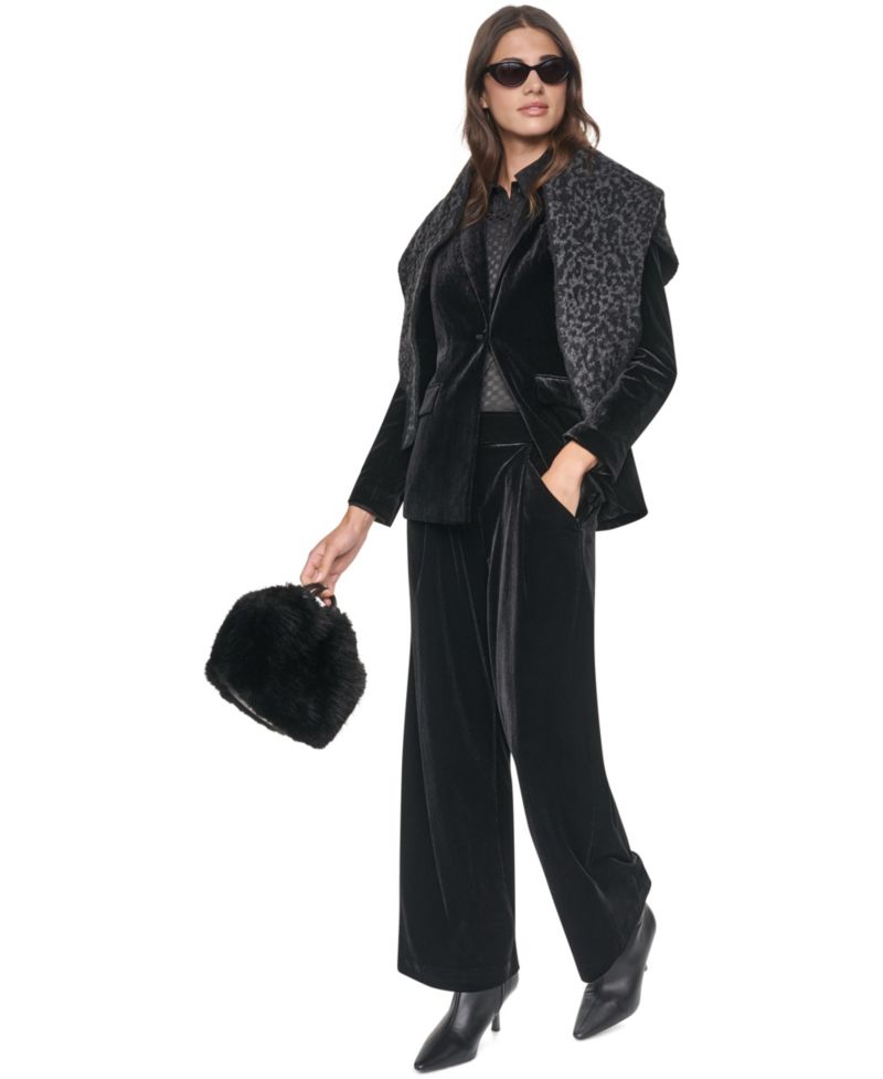 Petite Velvet Button-Front Fitted Blazer