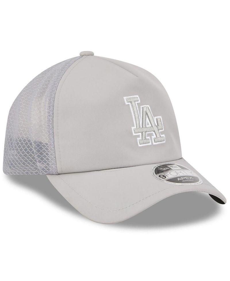 Men's Gray Los Angeles Dodgers 2026 Batting Practice Apex 9FORTY Adjustable Trucker Hat
