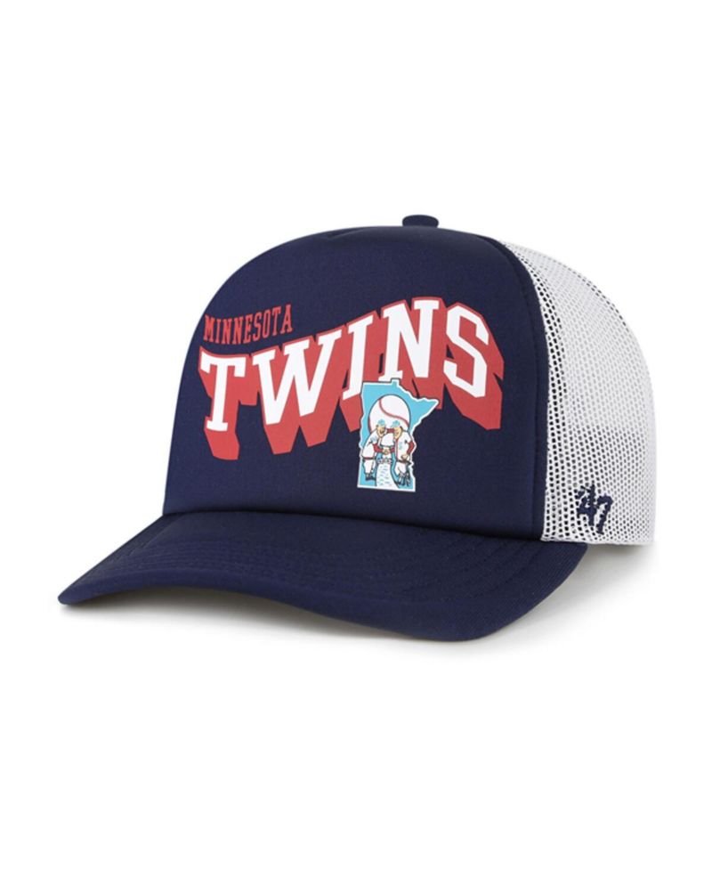Men's Navy Minnesota Twins Meander Foam Trucker Snapback Hat