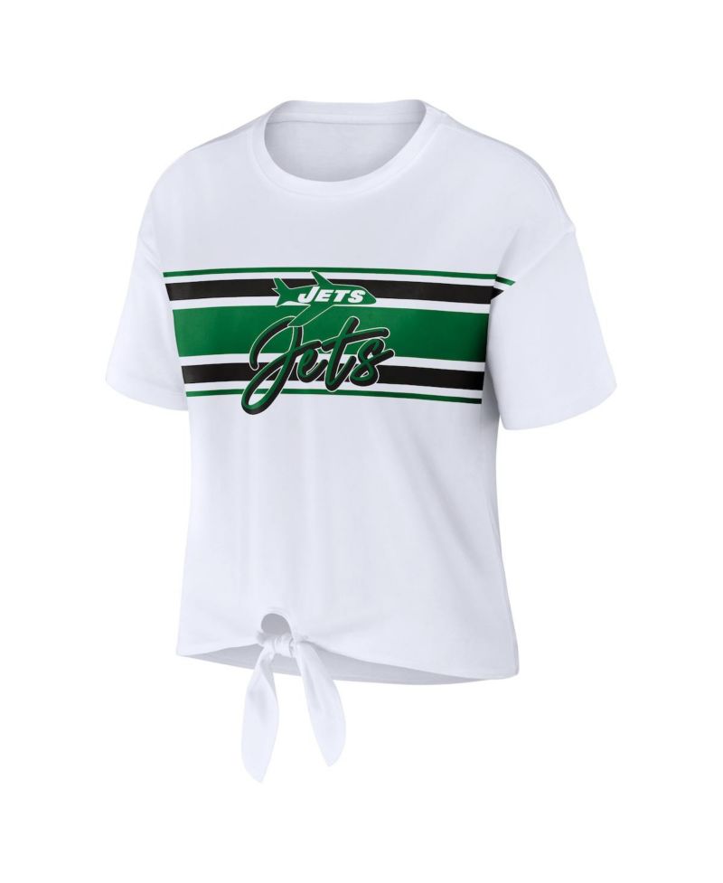Women's White New York Jets Front Tie Retro T-Shirt