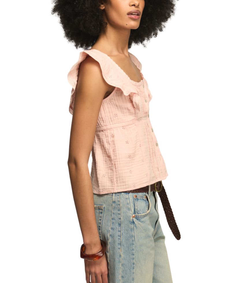 Women's Embroidered Cotton Babydoll Top