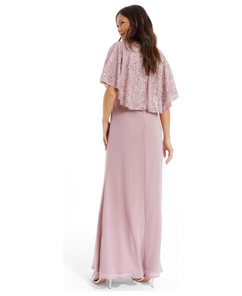 Women's Sequin Cape Sleeve Maxi Dress
