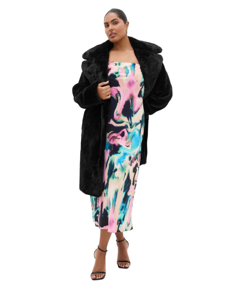 Plus Size Amari Satin Rippled-Print Strapless Slip Dress