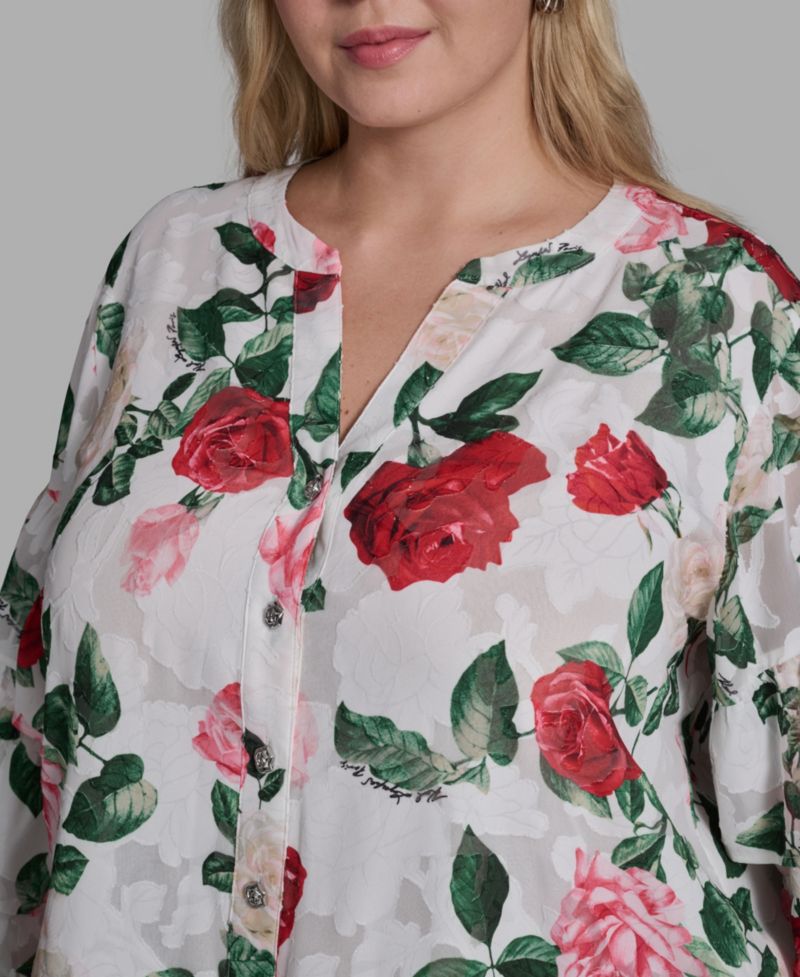 Plus Size V-Neck Floral-Print Blouse