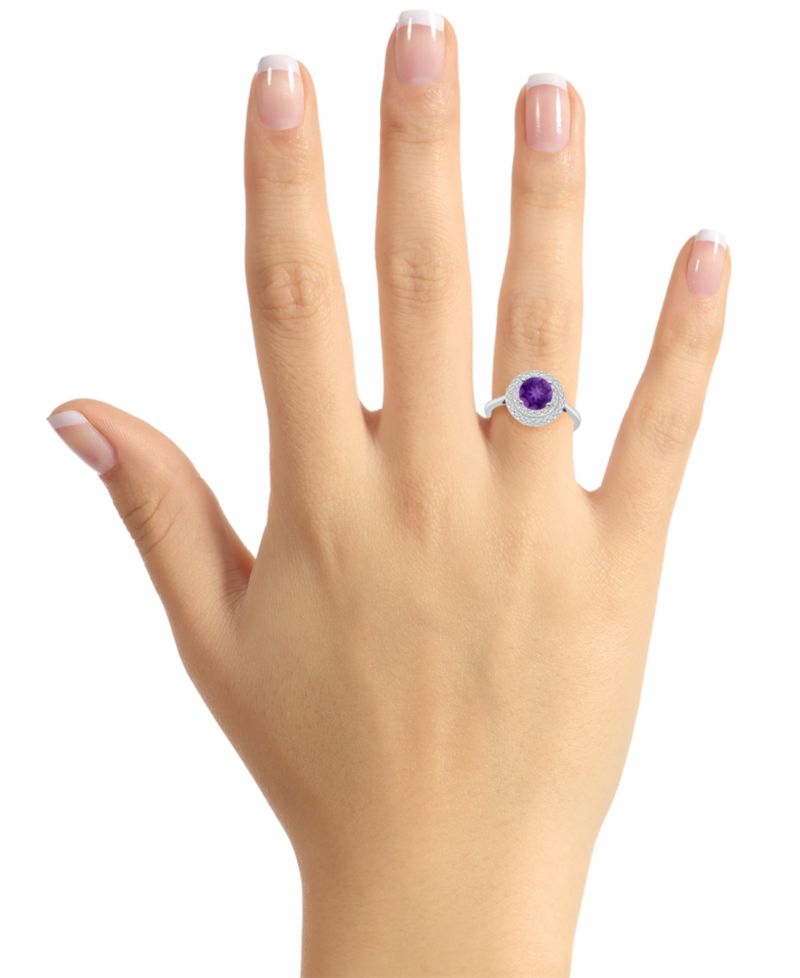 Rhodolite Garnet (1-5/8 ct. t.w.) & White Topaz (3/8 ct. t.w.) Double Halo Ring in Sterling Silver (Also in Citrine, Peridot, Amethyst, & Blue Topaz)