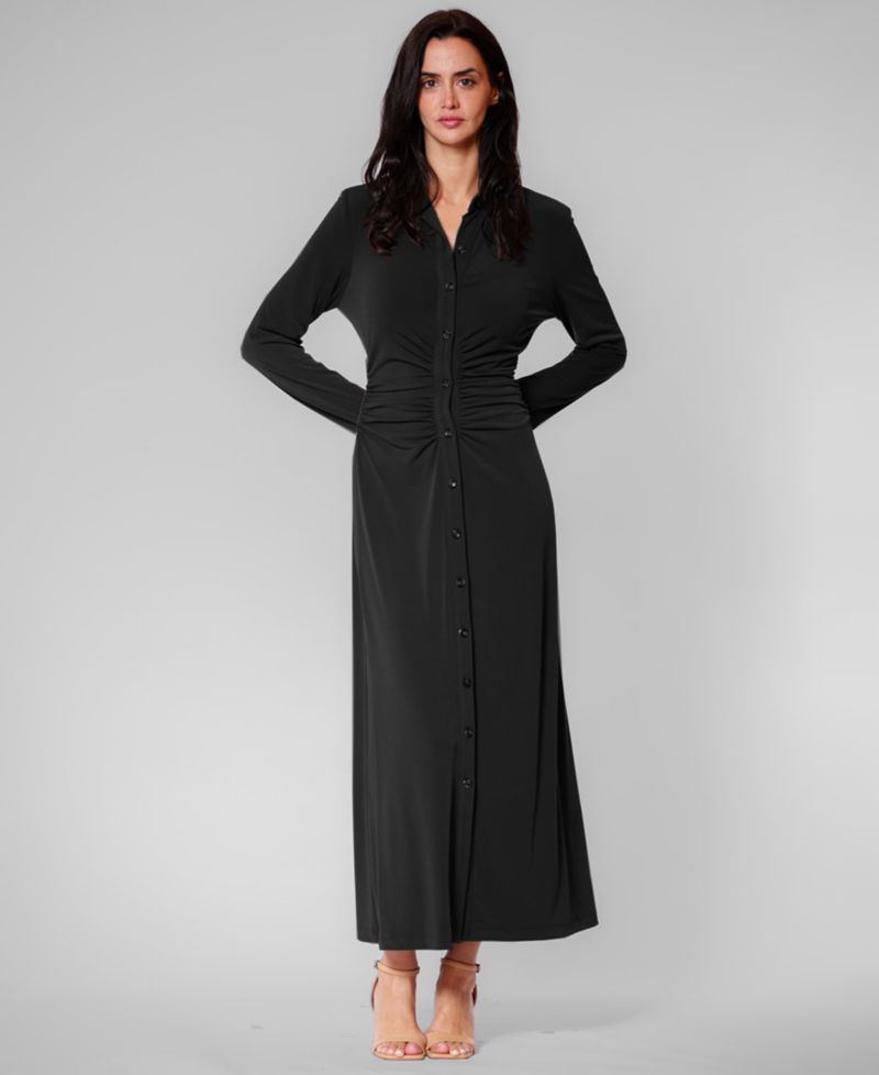Women's Long-Sleeve Collared Midi Dress