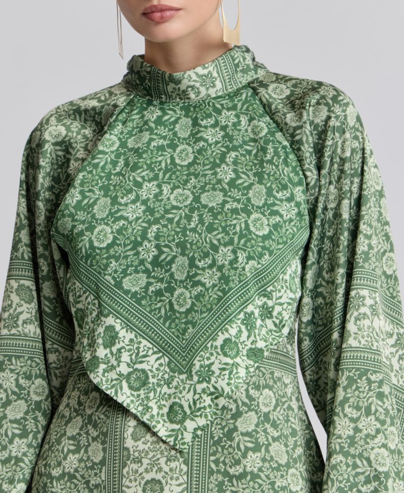 Women's Printed Satin High-Neck Scarf Mini Dress