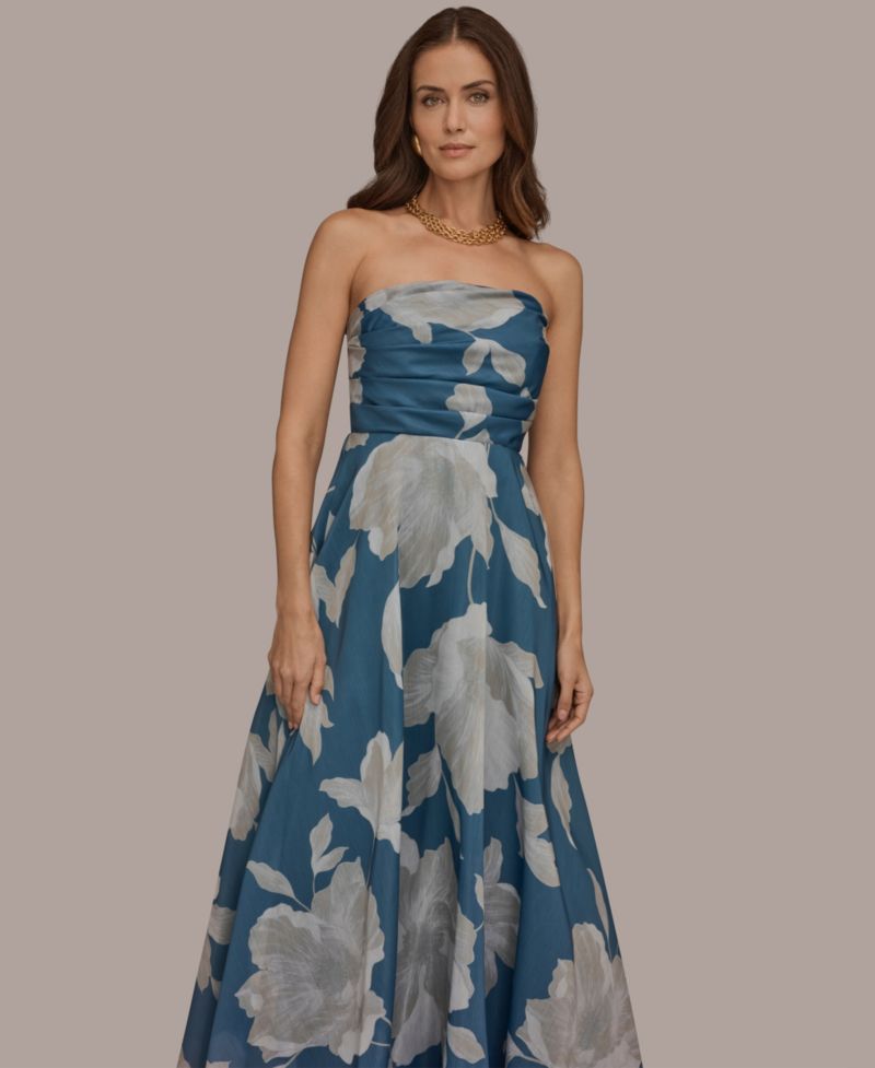 Women's Strapless Floral Organza Gown