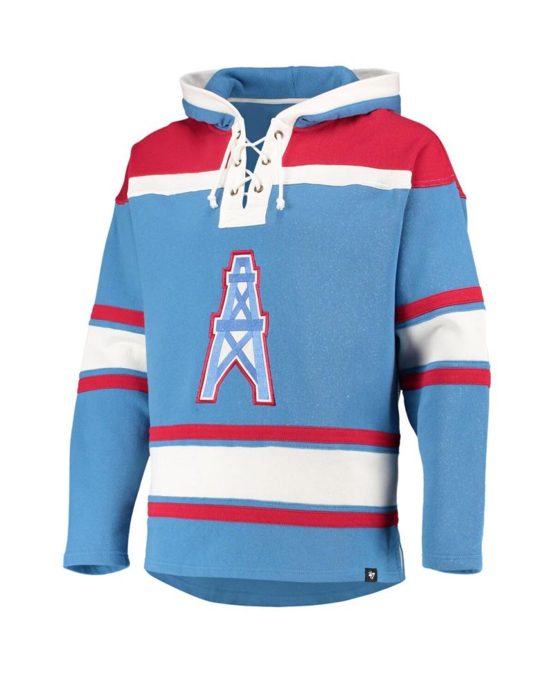 Men's '47 Powder Blue, Red Houston Oilers Lacer V-Neck Pullover Hoodie