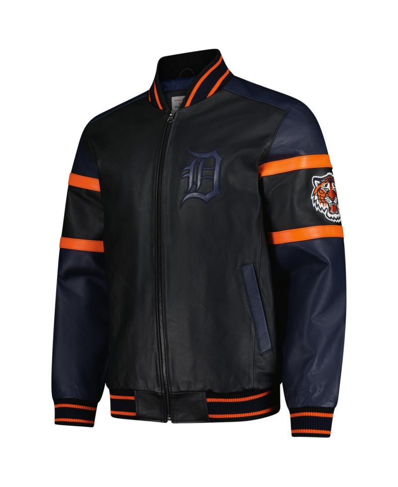 Men's Black Detroit Tigers Full-Zip Leather Varsity Jacket