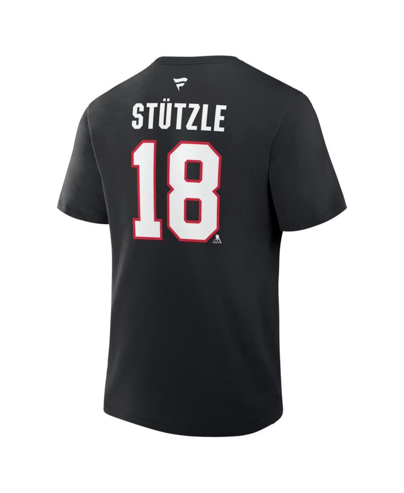 Men's Tim Stutzle Black Ottawa Senators Authentic Stack Name & Number T-Shirt