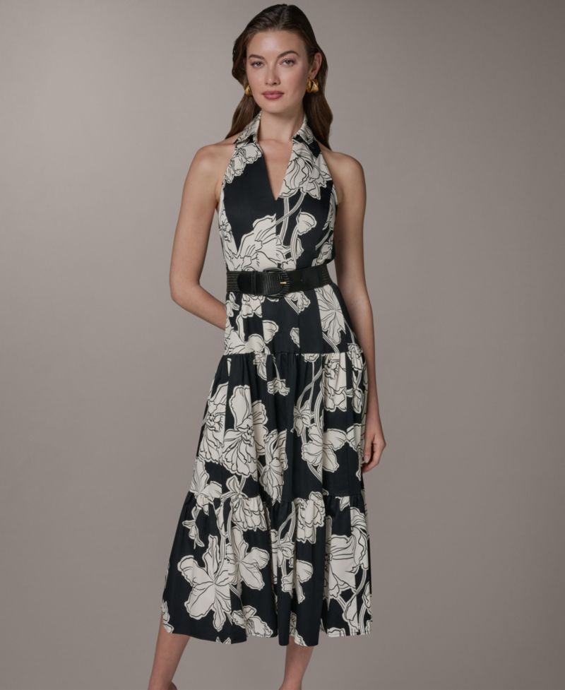 Women's Collared Halter A-Line Sleeveless Dress
