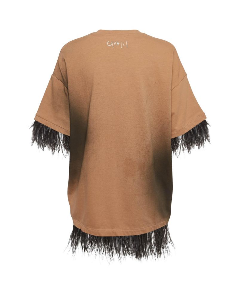 Women's Feather-Trim Oversized Cotton Graphic T-Shirt