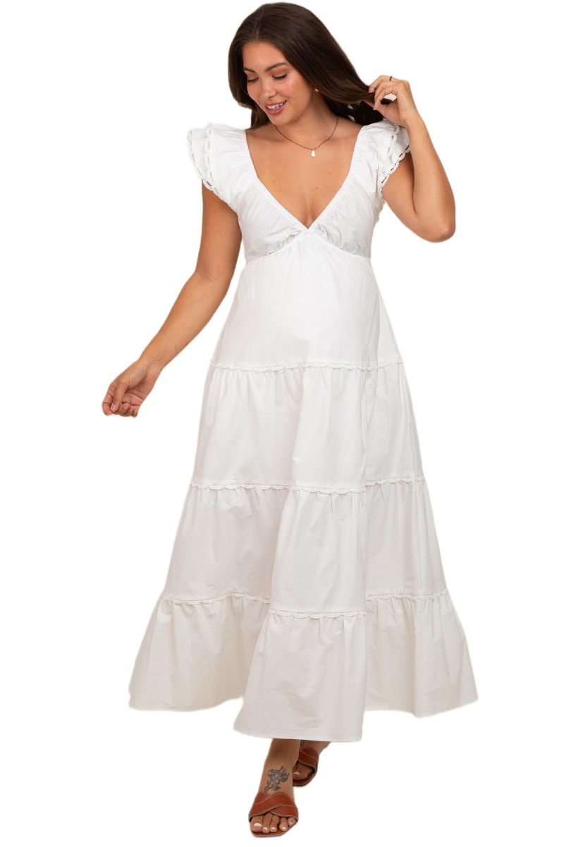 Women's Light Blue Ruffle Trim Maxi Dress
