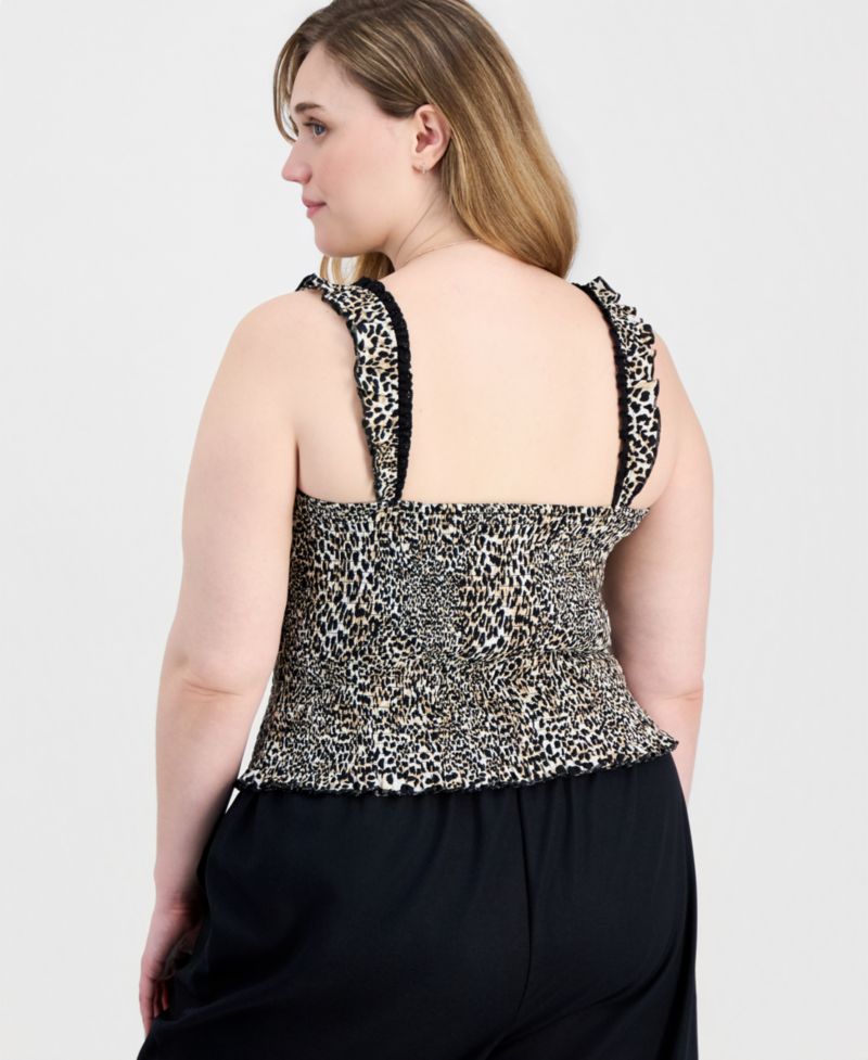 Trendy Plus Size Printed Smocked Sleeveless Top