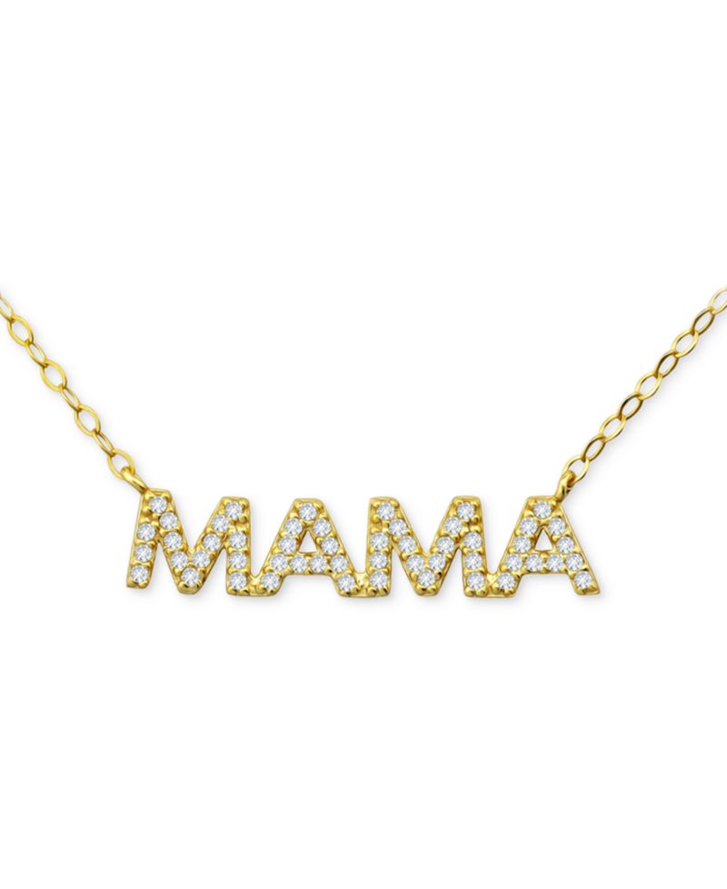 Cubic Zirconia Mama Pendant Necklace in 18k Gold-Plated Sterling Silver, 16" + 2" extender
