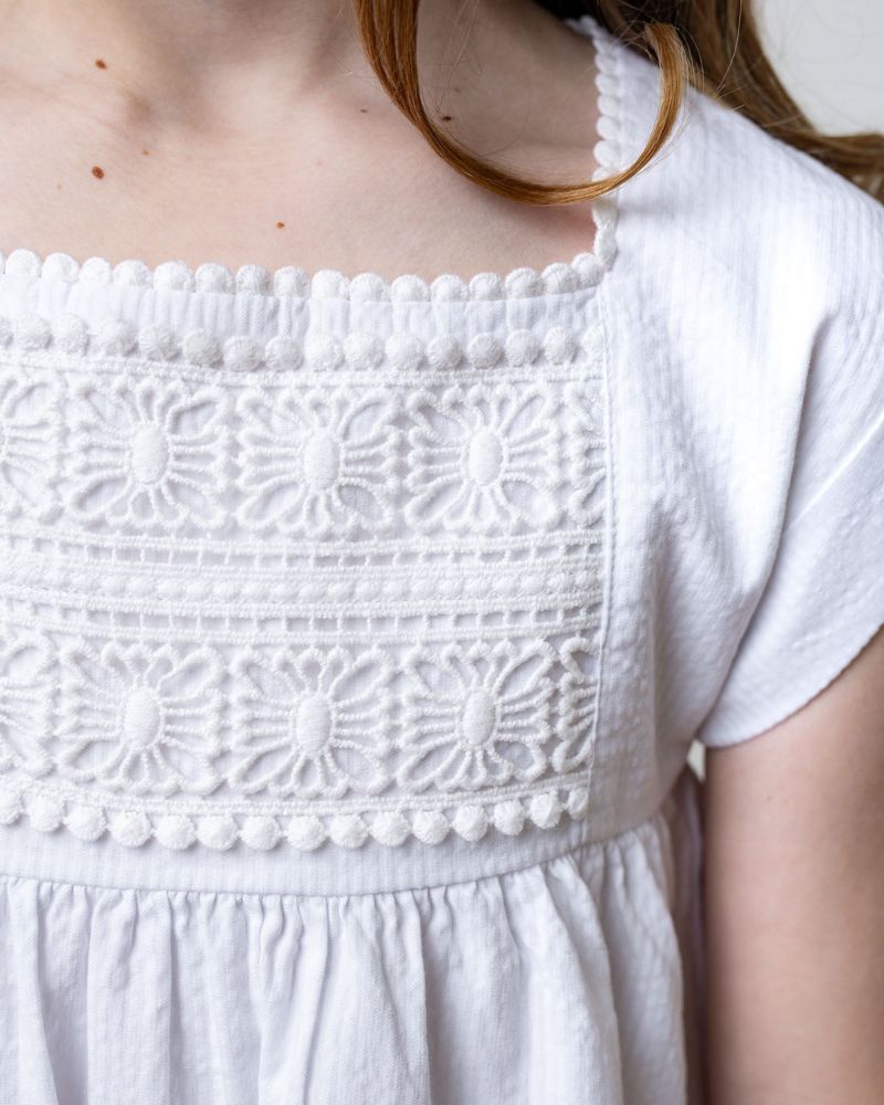 Toddler Girls Hope and Henry Sleeveless Crochet Detail Empire Waist Seersucker Dress