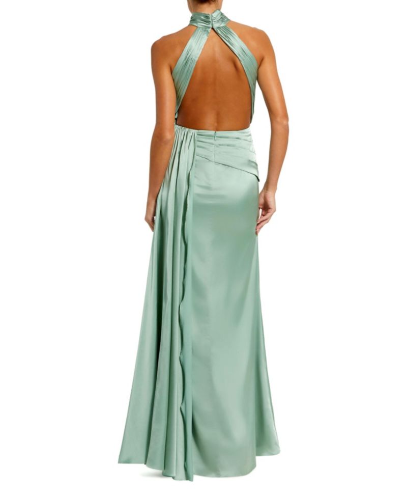 Women's Open Back High Neck Side Ruched Gown