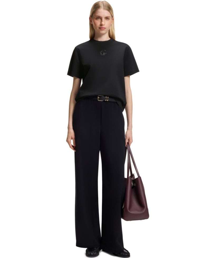 BOSS by Women's Relaxed-Fit Monogram Heavyweight Cotton Sequin-Embroidered T-Shirt