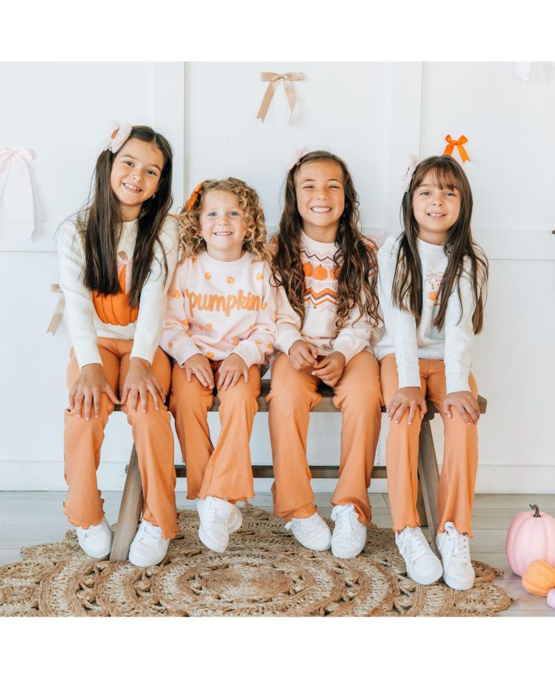 Little Girls (5 - 8) Pumpkin Stitch Patch Sweatshirt