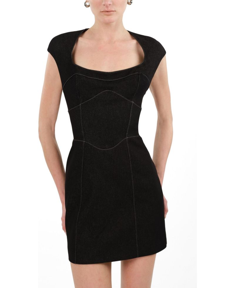 Women's Backless Mini Denim Dress with Built-In Cup Detail
