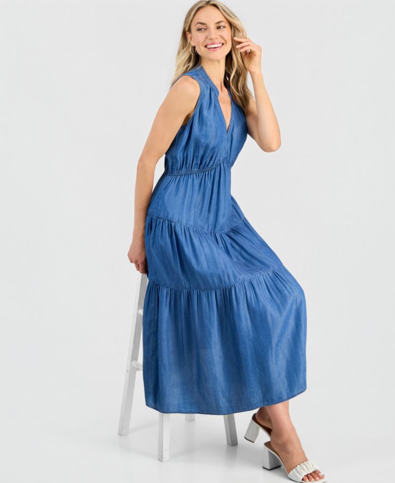 Women's V-Neck Sleeveless Tiered Midi Dress