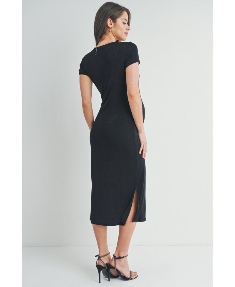 Women's Scoop Neck Short Sleeve Midi Dress with Side Slit