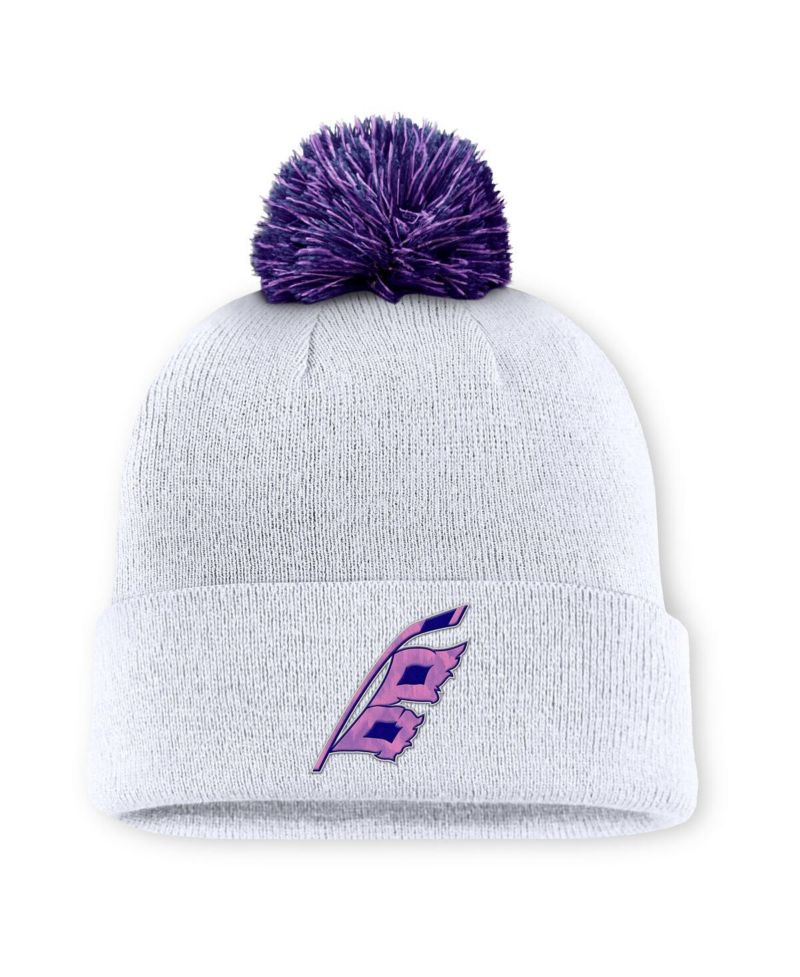 Men's White Carolina Hurricanes Authentic Pro Hockey Fights Cancer Cuffed Knit Hat with Pom