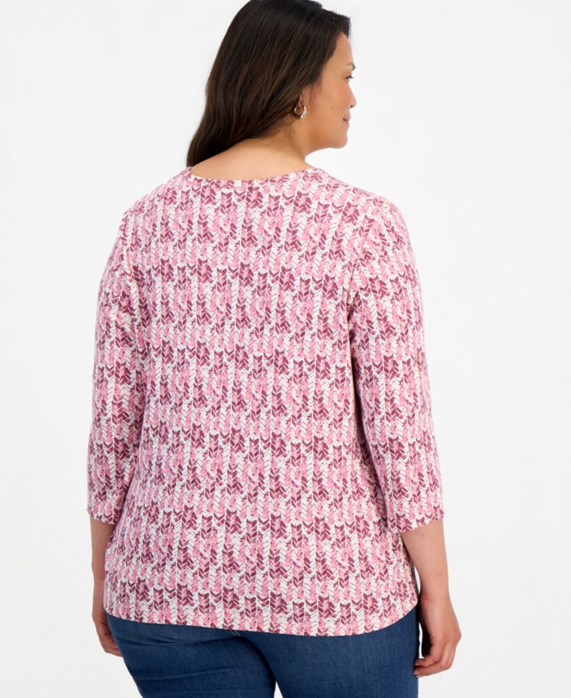 Petite Printed 3/4-Sleeve V-Neck Top