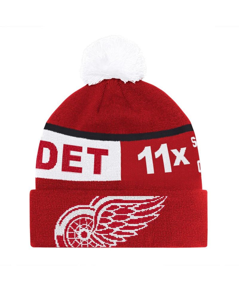 Men's Red Detroit Red Wings Chyron Commemorative Cuffed Knit Hat with Pom