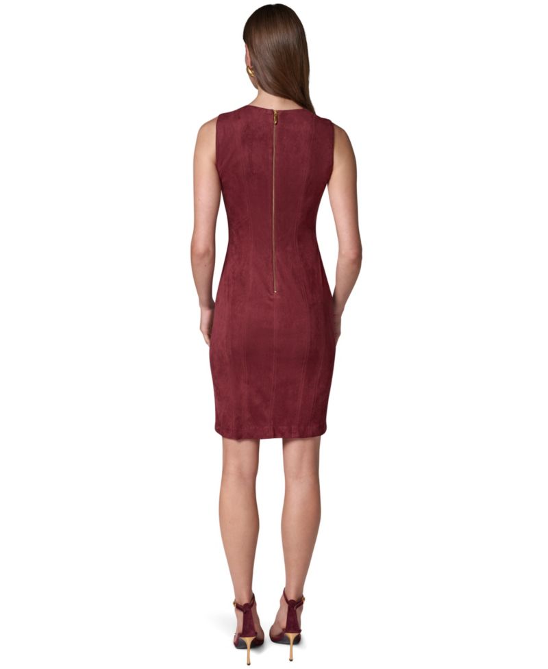 Women's Sleeveless Crewneck Suede Sheath Dress